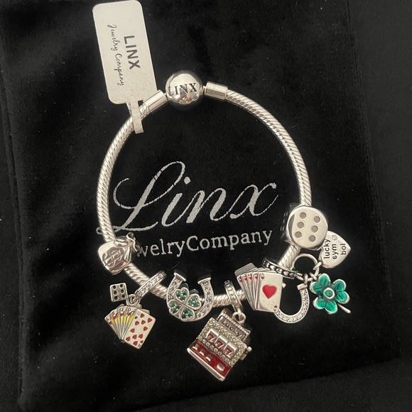 Linx Snake Chain Bracelet with Gambling and Casino Themed Charms - Picture 2 of 8